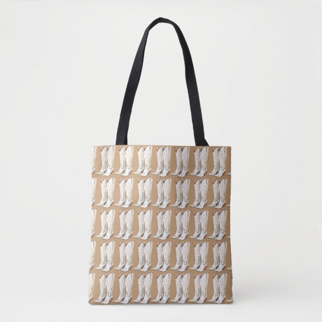 Tote Bag Bottes de cowboy occidentales blanches de paysanne (Devant)