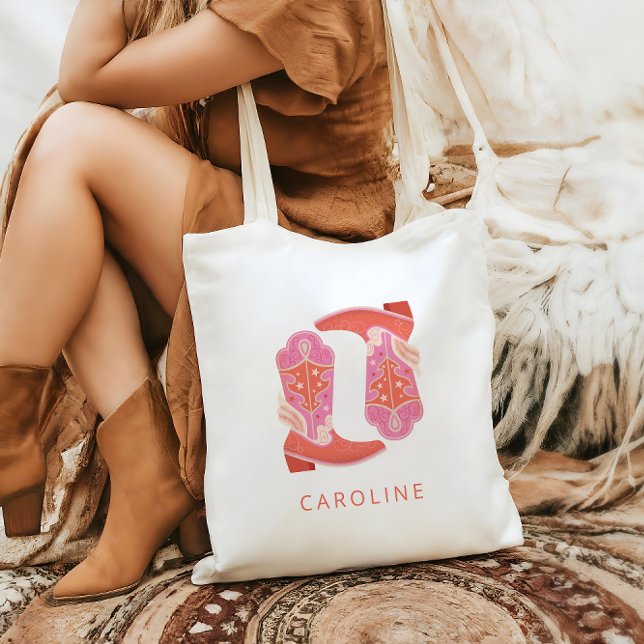 Tote Bag Bottes de cowboy occidentales roses et orange pers (Créateur téléchargé)