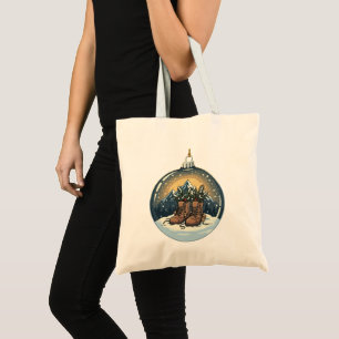 Tote Bag Bottes de randonnée rustiques scène de montagne No