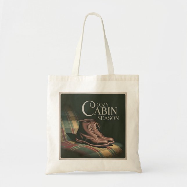 Tote Bag Bottes de saison de cabane confortable Plaid autom (Devant)