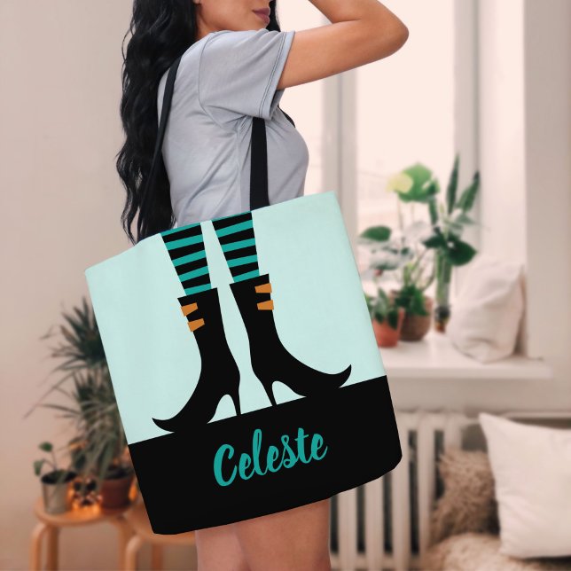 Tote Bag Bottes de sorcière monogramme Trick ou traitement (Créateur téléchargé)