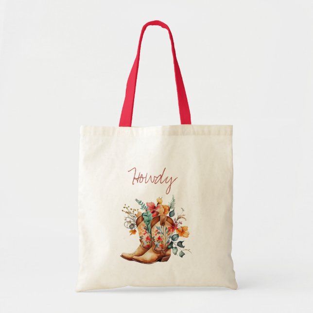 Tote Bag Bottes florales de cowgirl (Devant)