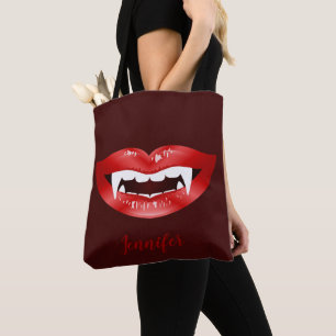 Tote Bag Bouche Vampire Lèvres Rouges Illustré Et Nom Perso