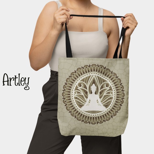 Tote Bag Bouddha naturel Mandala Méditation Lotus Fleur (Créateur téléchargé)