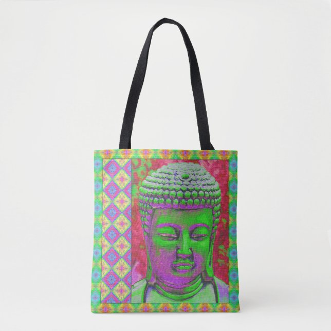 Tote Bag Bouddha Pop en vert et rouge (Devant)