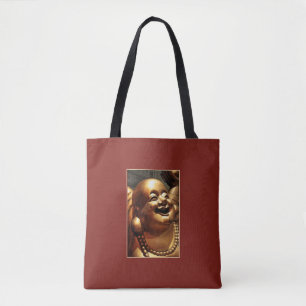 Tote Bag Bouddha rire Statue Photographie Or sur Rouge