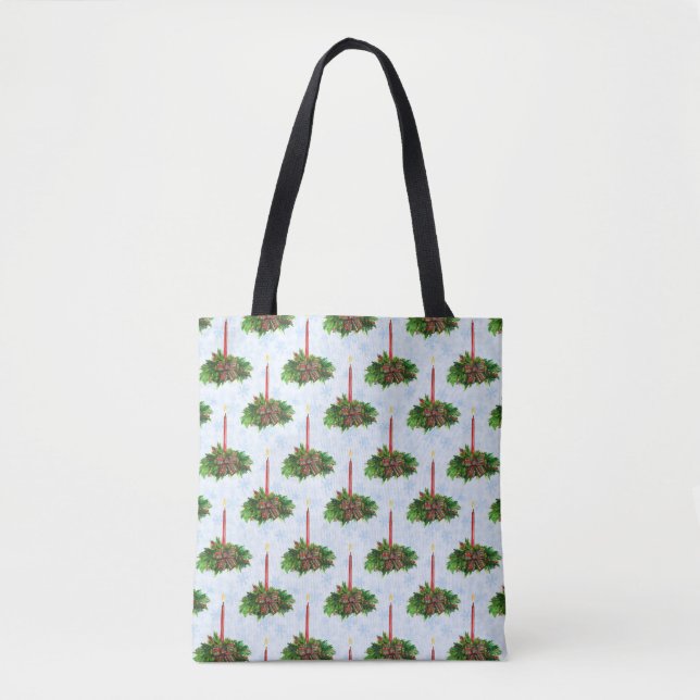 Tote Bag Bougie de Noël Joyeuse aquarelle (Devant)