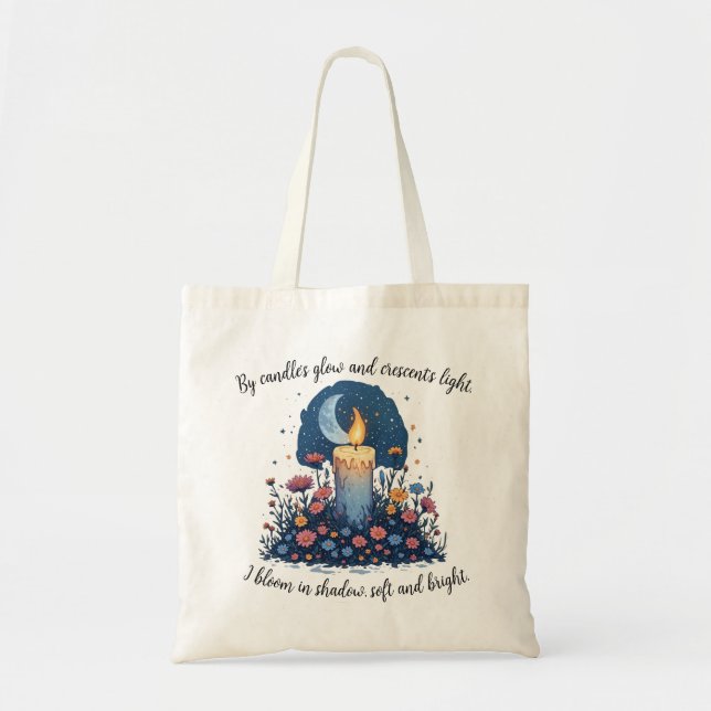 Tote Bag Bougie & Fleurs sous l'Art Céleste de la Lune (Devant)