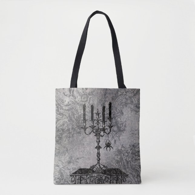 Tote Bag Bougie gothique avec araignée, Halloween (Devant)