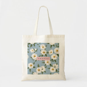 Tote Bag Bougies blanches de charme personnalisées sur bleu