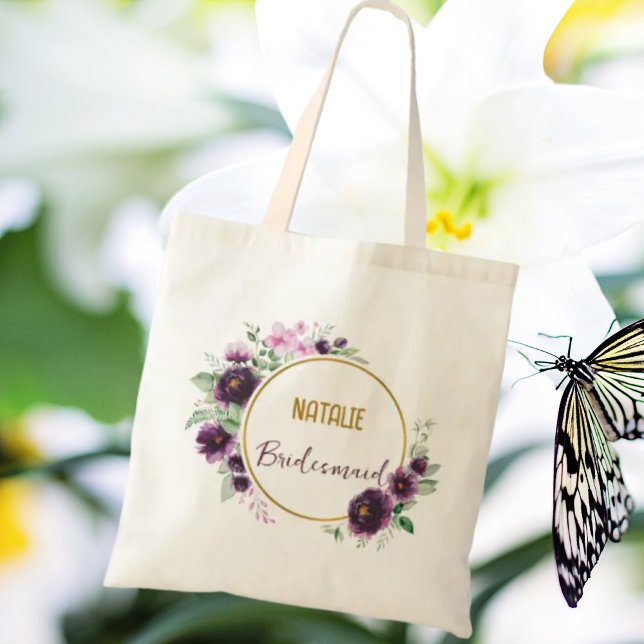 Tote Bag Bouho classique luxueux floraux Bridesmaid violet (Créateur téléchargé)