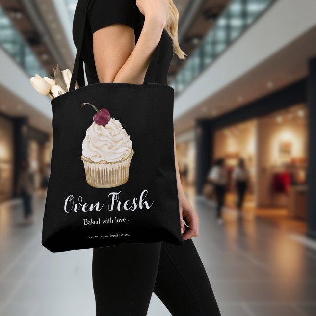 Tote Bag Boulangerie Cerise Cupcake Chef pâtisserie Noir (Créateur téléchargé)