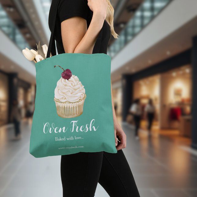 Tote Bag Boulangerie Cerise Cupcake Pâtisserie Chef Vert (Créateur téléchargé)