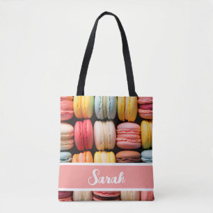 Tote Bag boulangerie macarons colorée nom individuel