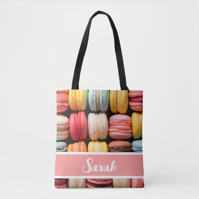 Tote Bag boulangerie macarons colorée nom individuel (Devant)