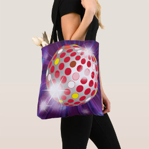 Tote Bag Boule disco rétro années 70 Rouge vibrant