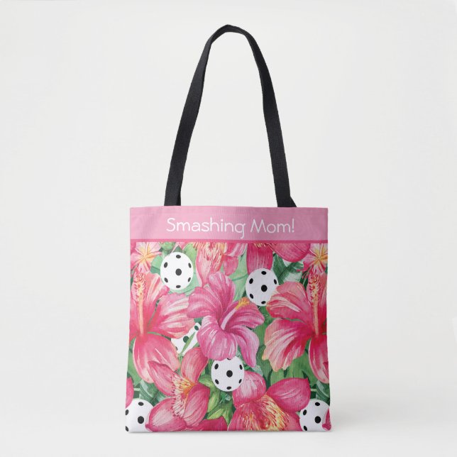 Tote Bag 🌺 🌴 Boule tropicale à l'hibiscus, avec texte (Devant)