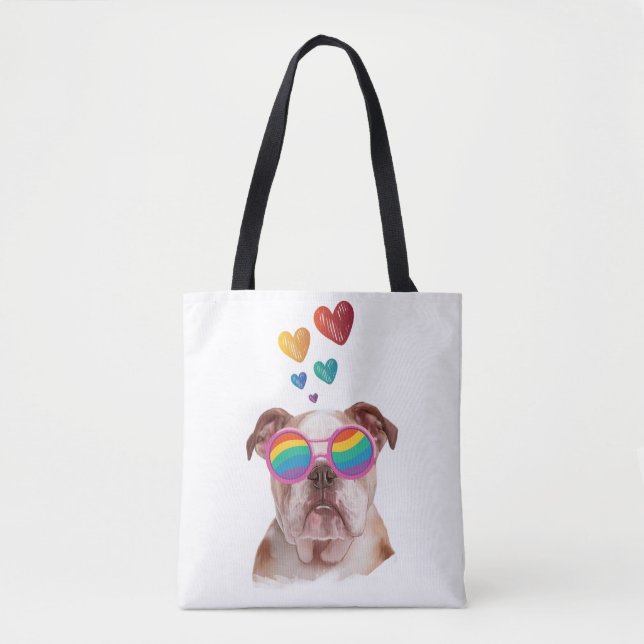 Tote Bag Bouledogue anglais avec coeurs Saint-Valentin (Devant)