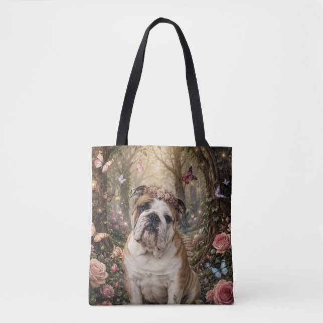 TOTE BAG BOULEDOGUE ANGLAIS DANS UNE FORÊT ENCHANTÉE (Devant)