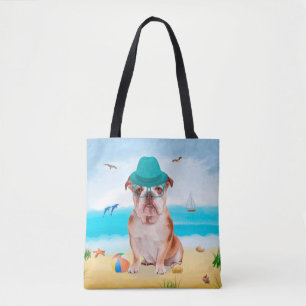 Tote Bag Bouledogue anglais sur la plage