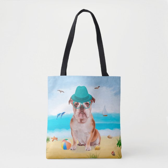 Tote Bag Bouledogue anglais sur la plage (Devant)