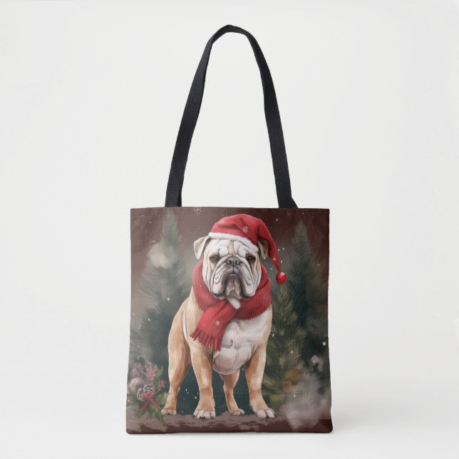 Tote Bag Bouledogue dans la neige de Noël (Devant)
