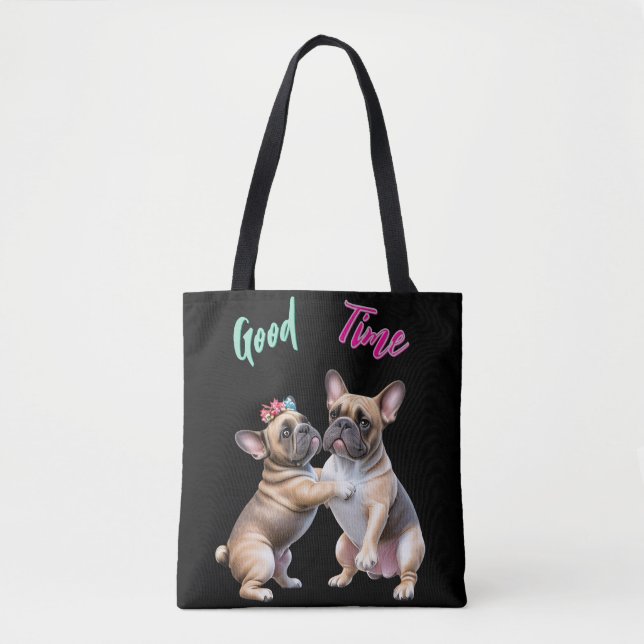 Tote Bag Bouledogue français amoureux Saint-Valentin (Devant)