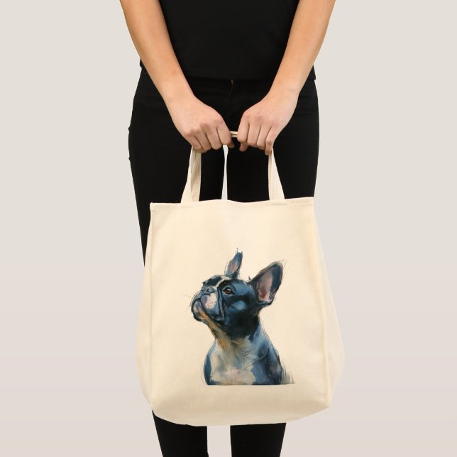 Tote Bag Bouledogue français aquarelle assis (Devant (produit))