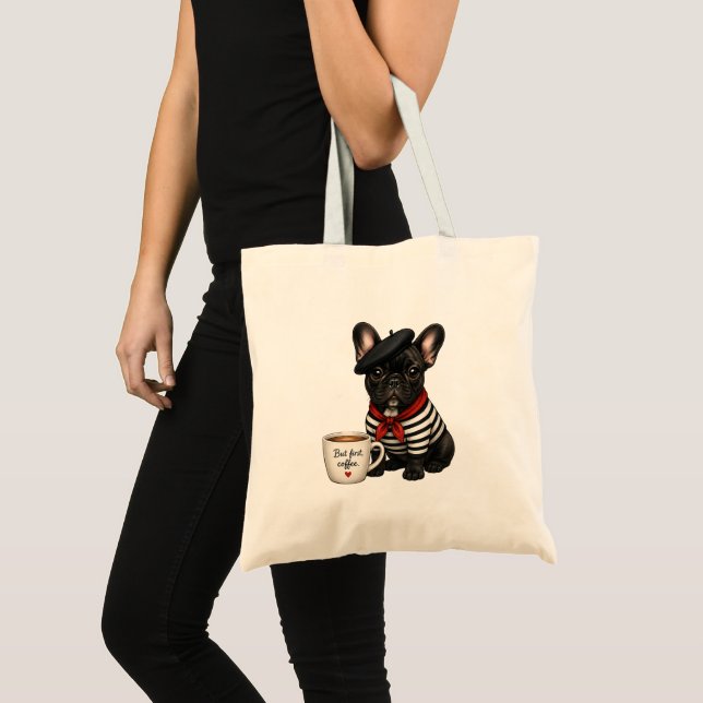 Tote Bag Bouledogue français avec café (Devant (produit))