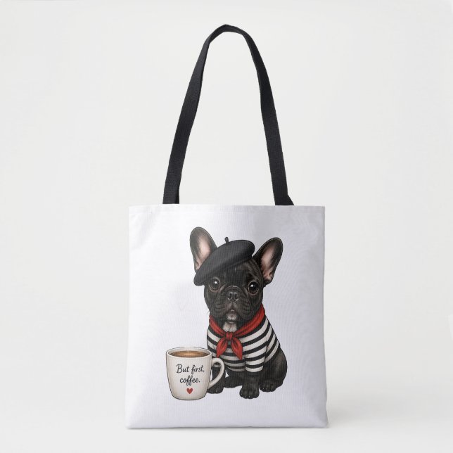 Tote Bag Bouledogue français avec café (Devant)