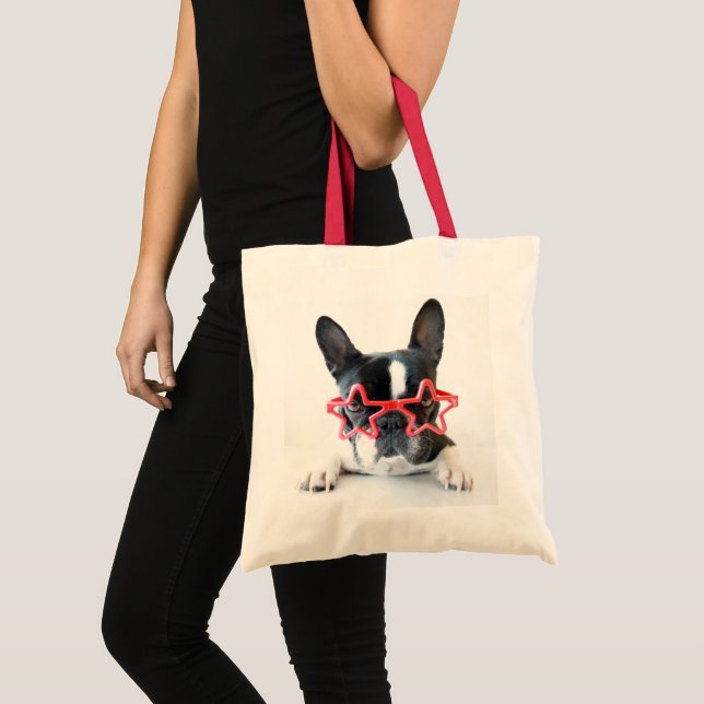 Tote Bag Bouledogue français avec les verres rouges (Devant (produit))