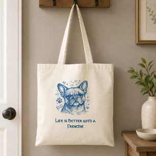 Tote Bag Bouledogue français bleu doodle ligne art frenchie