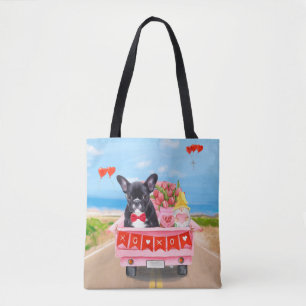 Tote Bag Bouledogue français camion de la Saint-Valentin