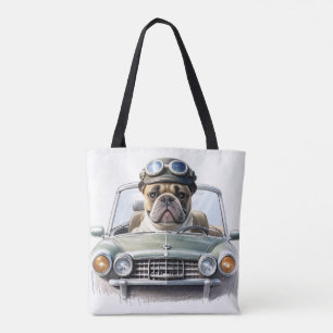 Tote Bag Bouledogue français dans une voiture ancienne pour
