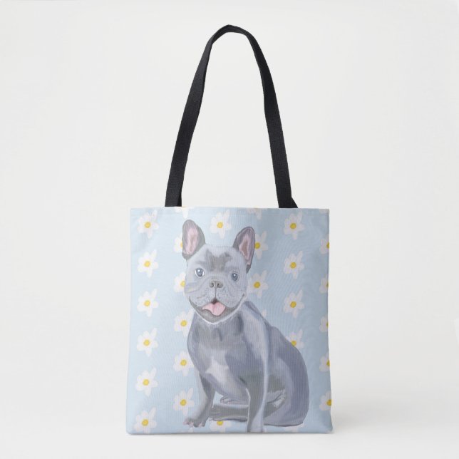 Tote Bag Bouledogue français de gris bleu avec des (Devant)