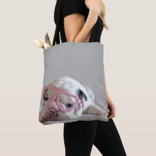 Tote Bag Bouledogue français en verres de coeur