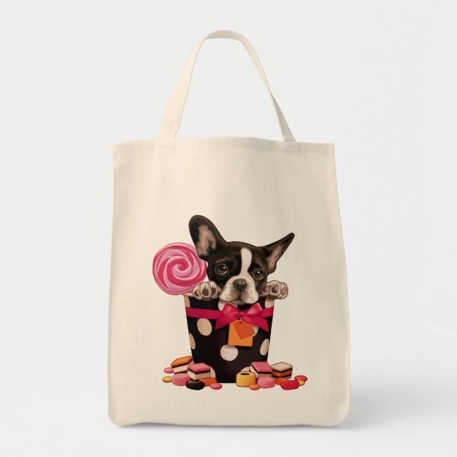 Tote Bag Bouledogue français et sucrerie (Devant)