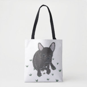 Tote Bag Bouledogue français, Frenchie noir, minimaliste,