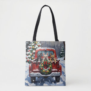 Tote Bag Bouledogue Français Noël Camion Rouge Fêtes