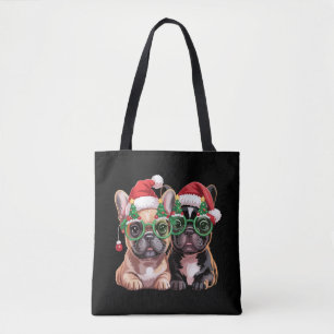Tote Bag Bouledogue français portant des lunettes de sapin