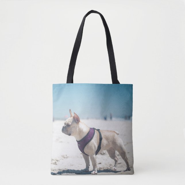 Tote Bag Bouledogue français sur la plage (Devant)