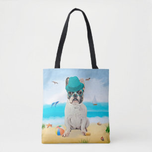 Tote Bag Bouledogue français sur la plage