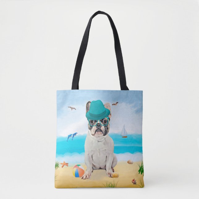 Tote Bag Bouledogue français sur la plage (Devant)