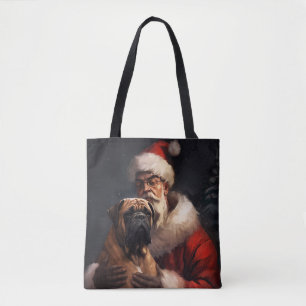 Tote Bag Bouledogue Mastiff avec le Père Noël Festif de Noë
