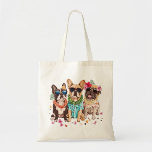Tote Bag Bouledogues français hawaïens Lei de fleurs