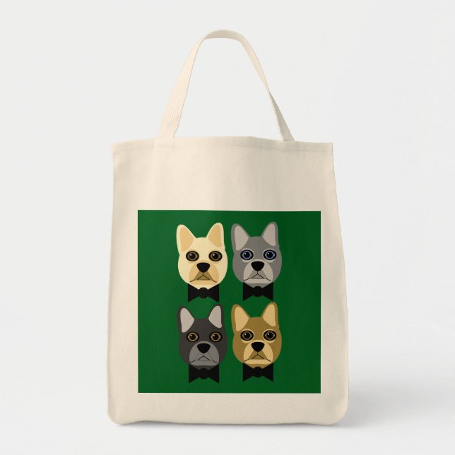 Tote Bag Bouledogues Français Vert (Devant)