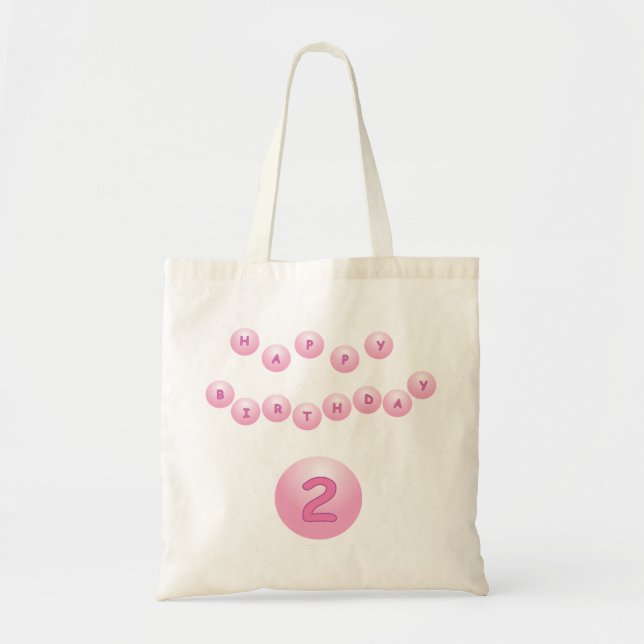 Tote Bag Boules d'anniversaire rose âge 2 (Devant)