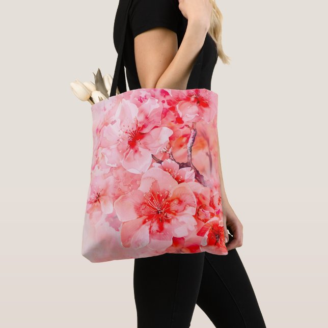 Tote Bag Boules de fleurs de cerisier d'aquarelle (De près)
