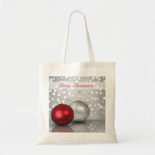 Tote Bag Boules de Noël arbre Rouge et Argent Exquises