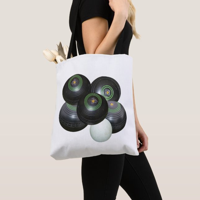 Tote Bag Boules De Pelouse Noire Sur Blanc, (De près)